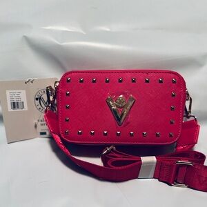 Valentino Orlandi Pink Studded V-Emblem Crossbody Bag